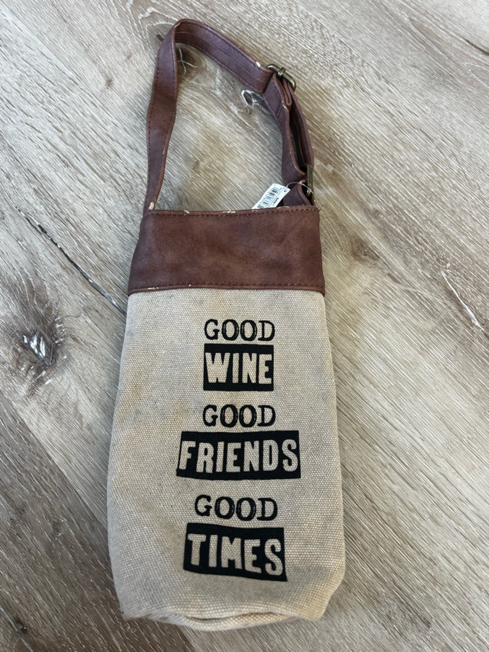 GANZ Beige Canvas and Brown Wine Tote Bag